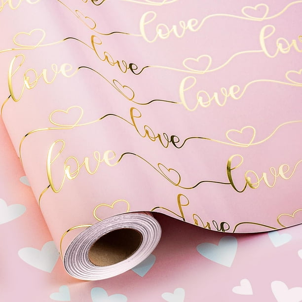 Papel de regalo Burymento Pink Love reversible 43 cm x 10 m