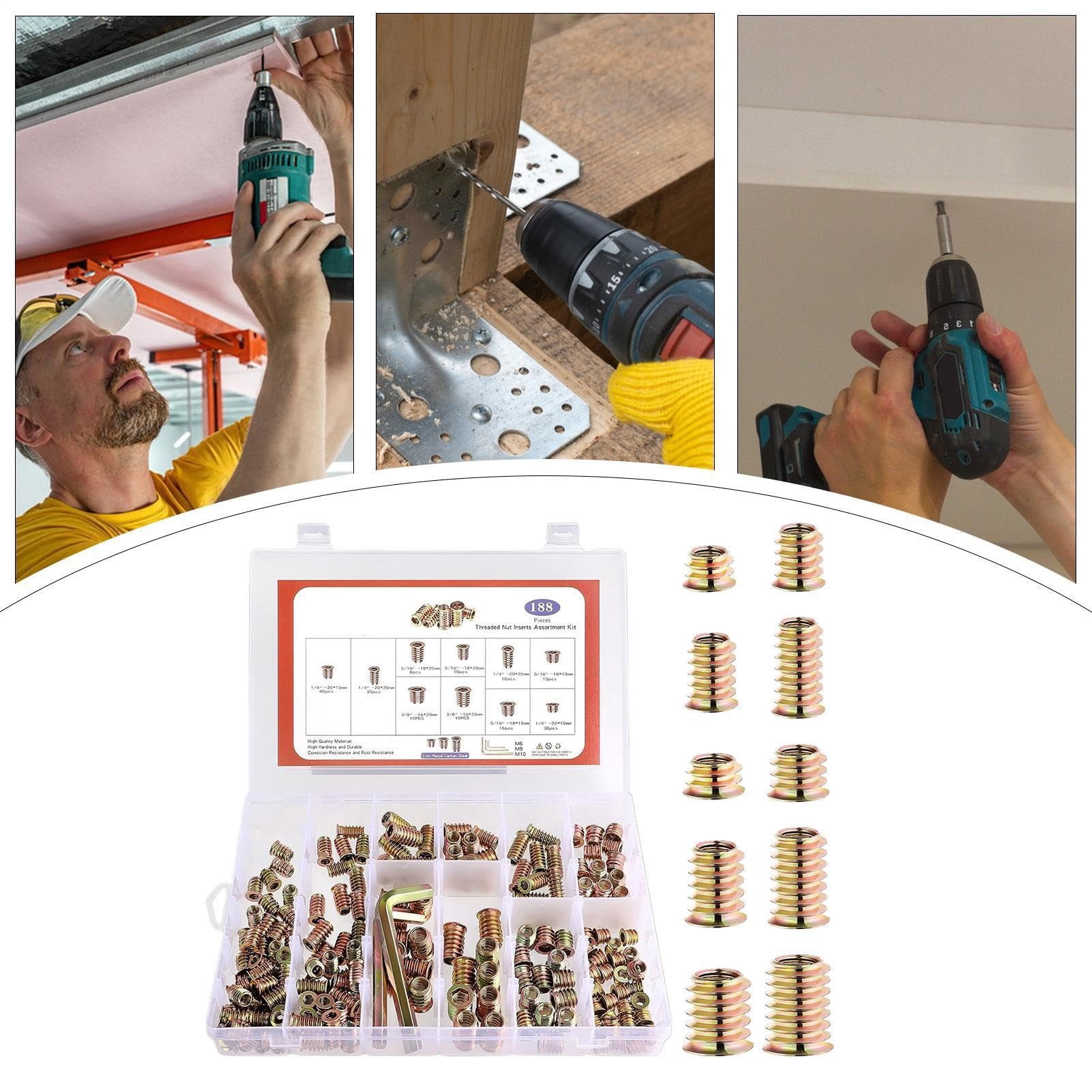 Wood Threaded Insert Socket Fastener Set Hex Wrench Spanner for Furniture Woodworking Craft (A)