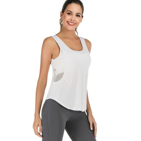 

Women Yoga Vest Mesh Breathable Solid Loose Hem Simple Female Tops for Sports S