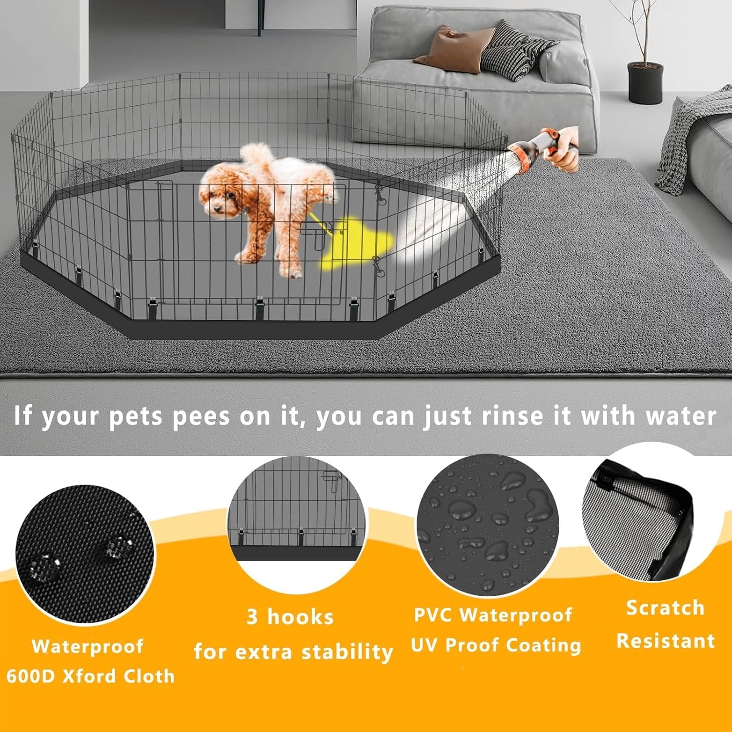 Playpen Bottom Pad Fits for 24 Inch 8 Panels Regular Octagon Metal Exercise Pet Playpen,  Crate Pad Puppy Playpen Pad. (Note: Playpen Not Included) -PureBlack