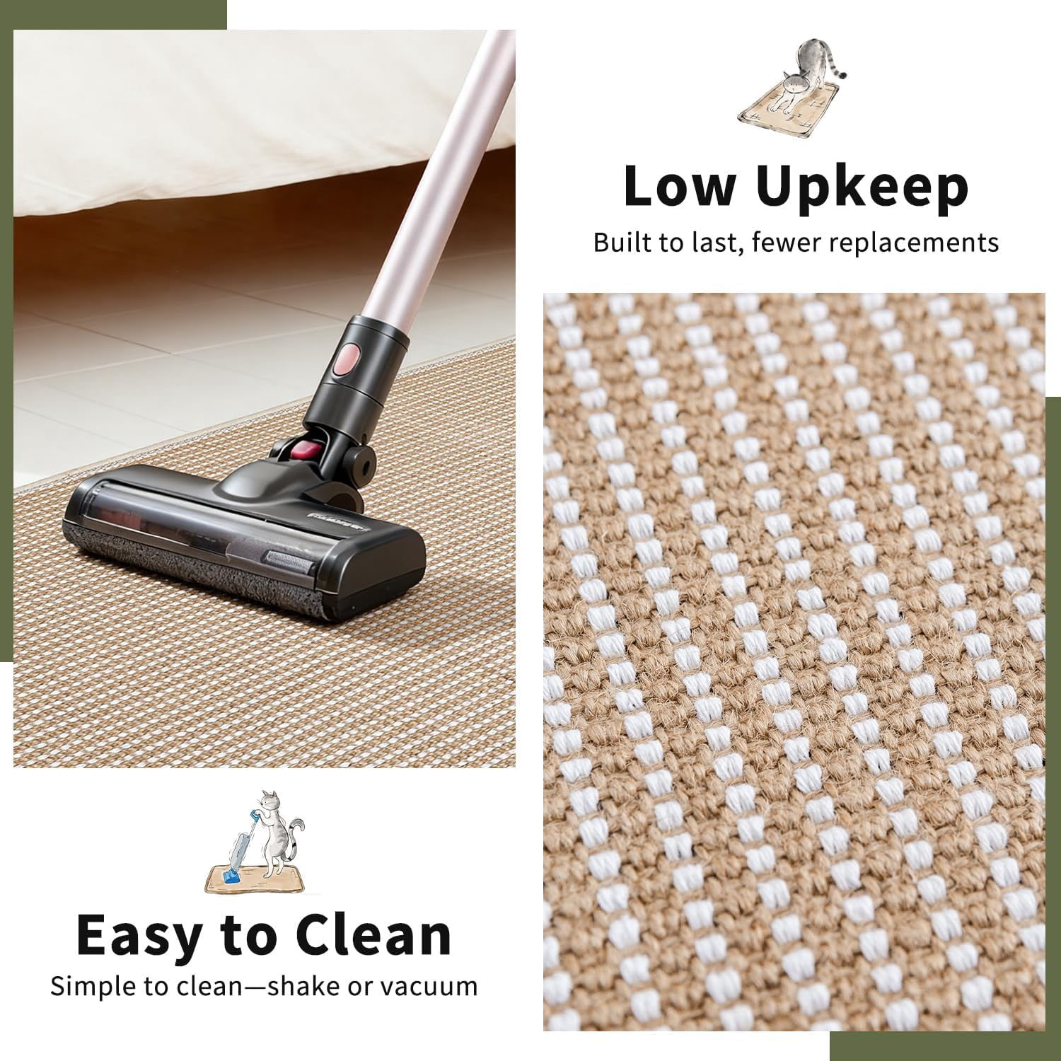 THBN Cat Scratcher Mat, 23.6"x 15.7" Natural Sisal Cat Scratch Mat with Velcro Tape, Scratching Rug Pad for Indoor Cats, Furniture Protector, Floor Carpet, Wall Pad, M, Beige