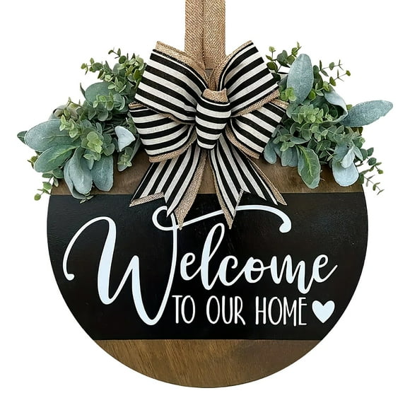 Door Name Plate Welcome Door Sign Farmhouse Welcome Sign For Front Door Wooden Door Hanger With Greenery Rustic Bow Porch Decor Housewarming Welcome Sign Plaque