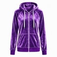thumbnail image 7 of Caywon Women's Velvet Zip Up Hoodie Long Sleeve Drawstring Hooded Jacket with Pockets Stretch Velour Casual Sweatshirt, 7 of 7