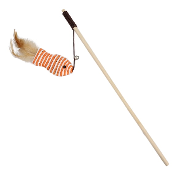 Interactive Cat Teaser Wand Toy with Wooden Handle for Playful and Adult Cats