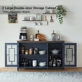 thumbnail image 5 of Joaxswe 55'' Large Sideboard Buffet Cabinet, Kitchen Storage Cabinet with Storage Shelves & 3 Glass Doors, Wood Coffee Bar Cabinet for Living Room, Blue, 5 of 8