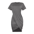 thumbnail image 4 of Lovzfmll Short Sleeve Solid Waist-Cinched Round Neck Bodycon Mini Dress for Women Relaxed Fit Crew Neck Gray, M, 4 of 9