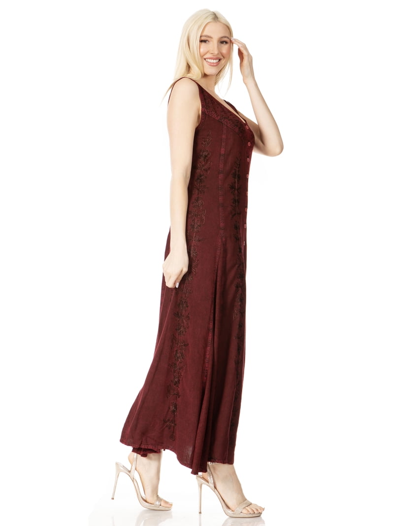 Sakkas Maya Floral Embroidered Sleeveless Button Up Rayon Dress - Burgundy - L/XL - Walmart.com Sakkas Maya Floral Embroidered Sleeveless Button Up Rayon Dress - Burgundy - L/XL - Walmart.com