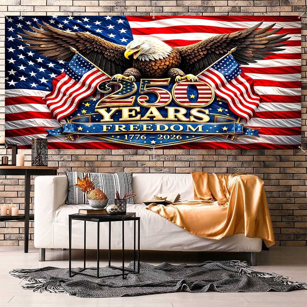 USA 250th Anniversary Garage Door Cover Banner Decorations,1776-2026 - American Flag & Bald Eagle Freedom Patriotic 4th of July Memorial Day Outdoor Car Garage Door Decorations 13 X 6 Ft