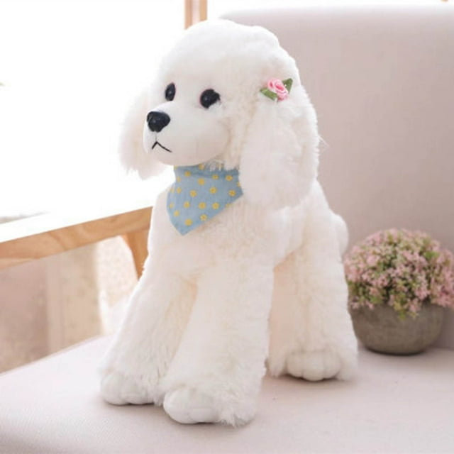 Jouet en Peluche Jouets en Peluche Chiens Caniche Haute Simulation Cadeaux pour Enfants Poupée Foulard Mignonne Blanche