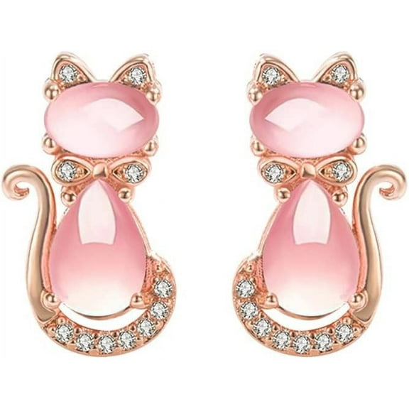 XBage Dainty Cat Cz Stud Earrings For Women Crystal Kitten Animal Pet Pink Gemstone Studs Earring Cute Jewelry Birthday Gifts[Z4515]