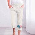 thumbnail image 2 of Cotton Linen Capris Women Elastic Waist Drawstring Capri Sweatpant Pockets American Flag Print Casual Summer Crop Pant (X-Large, White), 2 of 3