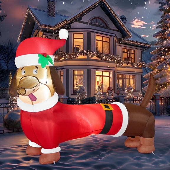 Joyfy 5 FT Christmas Inflatables Dachshund Dog Outdoor Decorations,Wiener Dog Christmas Blow Ups Yard Christmas with Built-in LEDs for Holiday Party Garden Lawn Decor