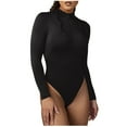 thumbnail image 2 of jsaierl Women's Crew Neck Long Sleeve Bodysuit Tops Sexy Body Suits Slim One Piece Quarter Zip Shapewear Jumpsuit, 2 of 7