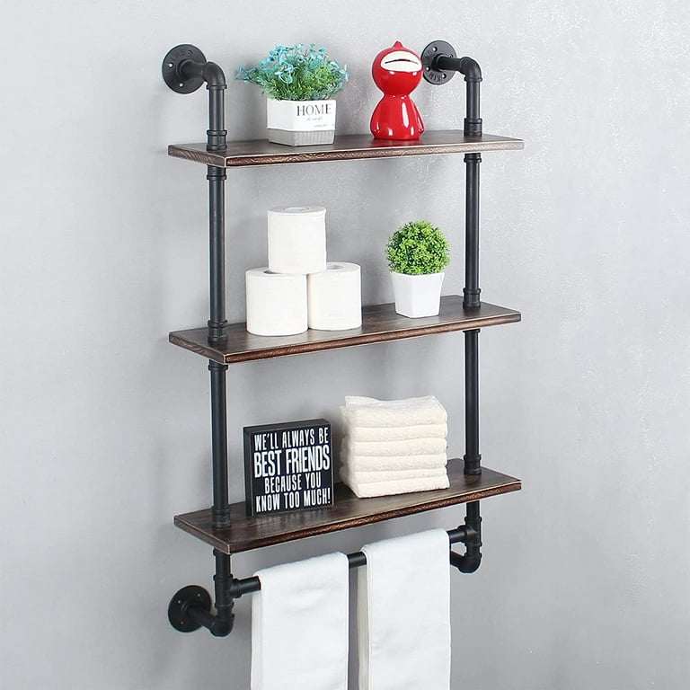 Industrial Pipe Bathroom Wall Shelf, Rustic Wall Mounted Storage