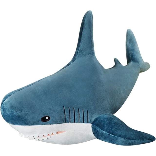 Tiburón de peluche gigante, almohada de peluche suave, tiburón azul, almohada cómoda para dormir, almohada de muñeca, cojín trasero, regalo para niños (100 cm/39,37 pulgadas, azul) JAMW Sencillez