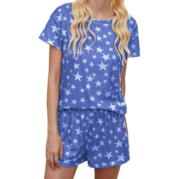Selfieee Black Friday Women S Pjs Sets Short Sleeve T Shirt And Shorts Pajamas Sleepwear Set Loungewear Sapphire Blue X Large Walmart Com Walmart Com
