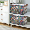 thumbnail image 2 of Yayeee Foldable Storage Basket for Shelves with Handles Waterproof Cloth Bins, Blue Colorful Flowers, 2 of 7