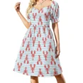 thumbnail image 2 of Vestido de manga corta con estampado de langostas y rayas azules para mujer. Vestidos de fiesta, atuendos para festivales., 2 of 8