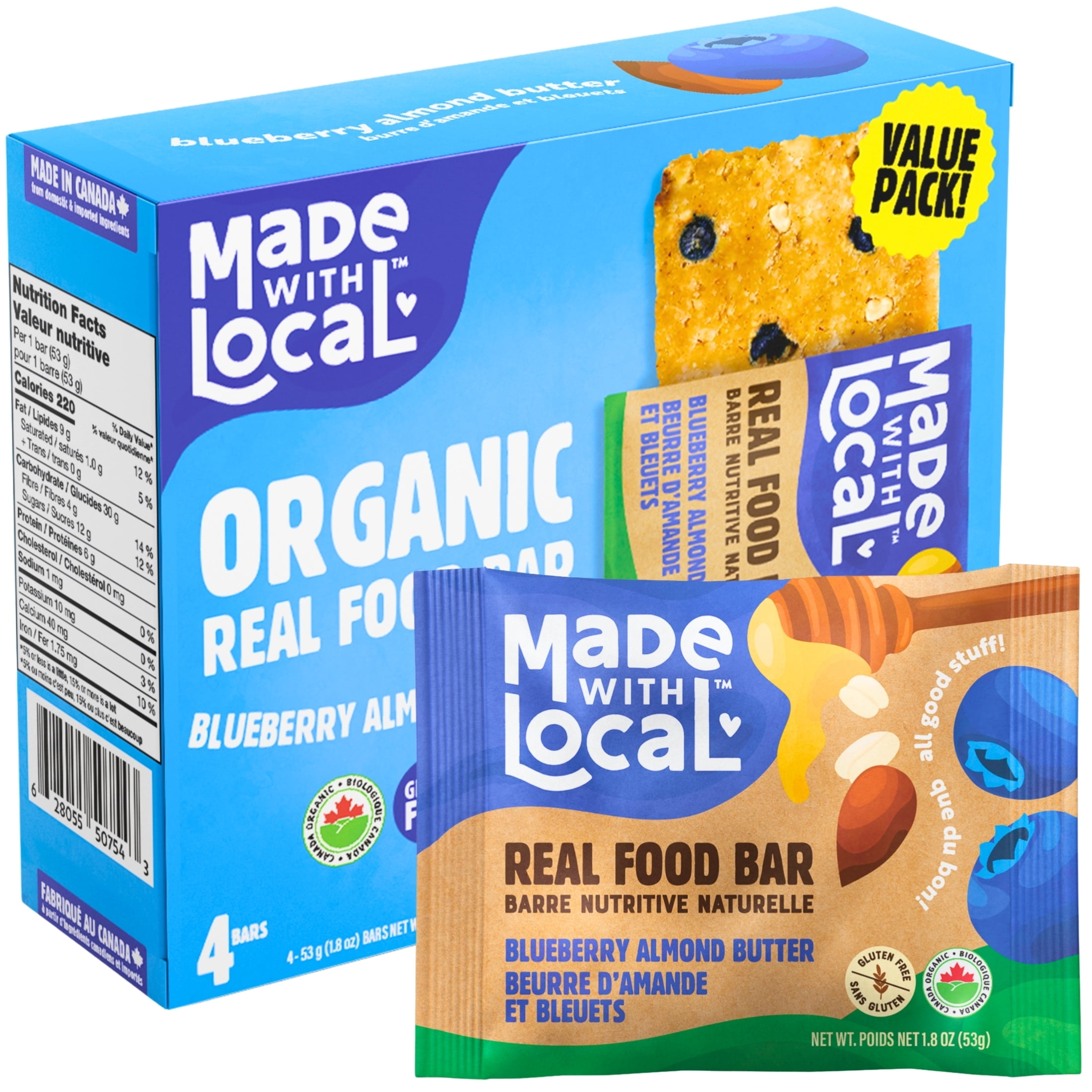 Made with Local Blueberry Almond Butter Organic Energy Bars (Organic ...