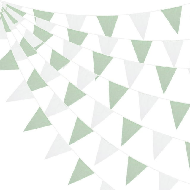 42 Pcs Triangle Pennant Flags Bunting Banner for Birthdays, Showers & Party Decorations – Lightweight Hanging Garland in Avocado Green and White