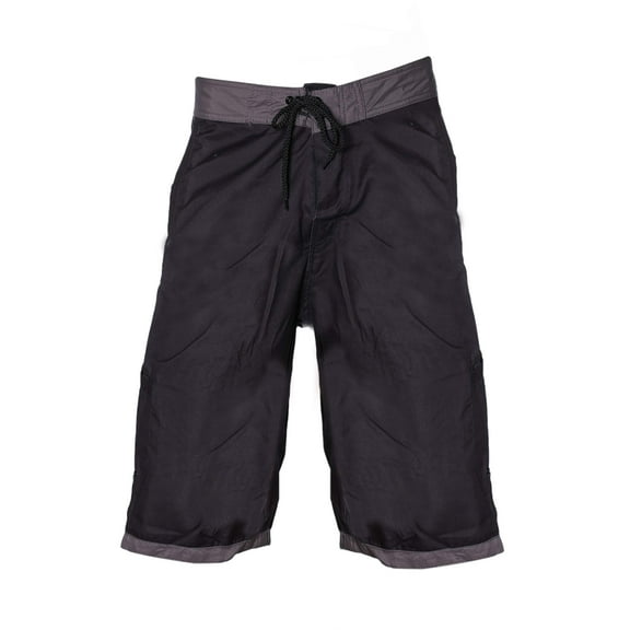 Homiegear Beach Wear for Men - Swimming Trunk for Men - Quick Dry Fabric Summer Long Beach Wear with Velcro & Drawstring Fit Design for Indoor & Outdoor - 13 Inch - Dark Black - S