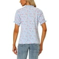 thumbnail image 3 of INSPIRE CHIC Women's Blouse Floral Ruffled Short Sleeve Ruffle Neck Casual Blouses S Sky Blue, 3 of 6