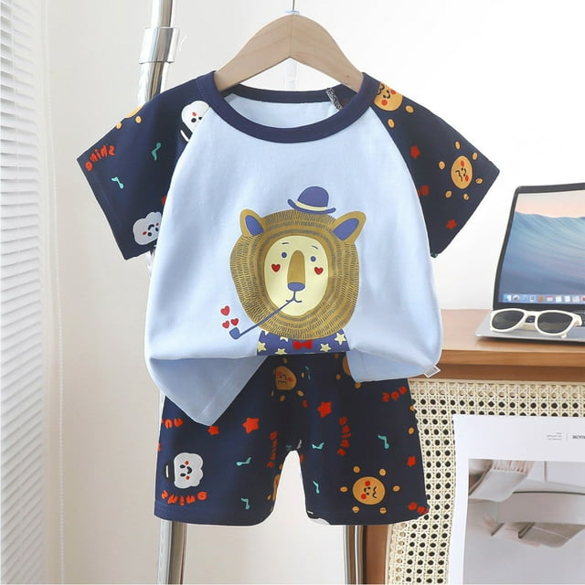 LSLJS Baby Summer Cute Printed Round Neck Short Sleeve Shorts Set Summer Clothes Kids Clothing Trendy 2024