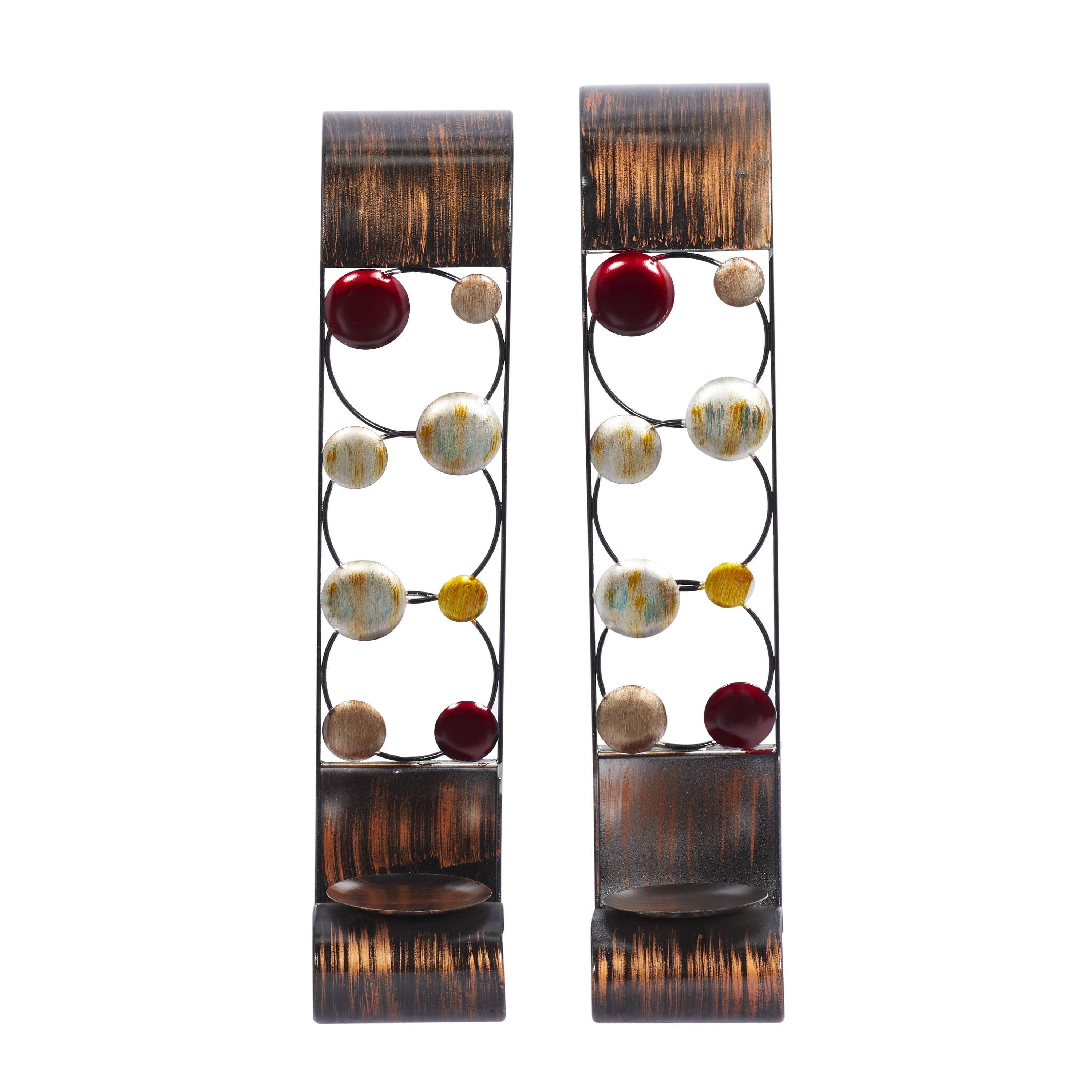 DecMode 2 Holder Brown Metal Wall Sconce, Set of 2