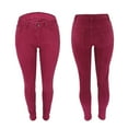 thumbnail image 4 of RYRJJ Women's Skinny Jeans Pants High Waist Slim Fit Button Pull-On Stretchy Denim Pant Trousers with Pocket(Wine,L), 4 of 9