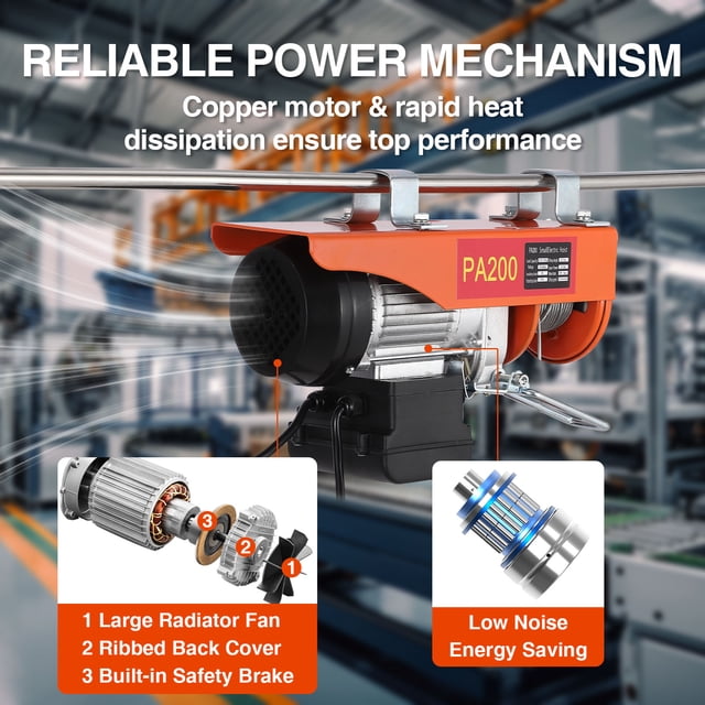 GloryStar Electric Engine Lift Hoist, 110V Steel Wire Electric Hoist Crane with Double Slings, Designed for Use in Garage, Warehouse, and Factory Environments