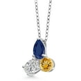 thumbnail image 2 of 925 Silver and 10K Yellow Gold Blue Sapphire and Lab Grown Diamond and Citrine 3 Stone Pendant Necklace for Women | 2.54 Cttw | Pear Shape 8X6MM | Oval 7X5MM | Round 5MM | with 18 inch Chain, 2 of 4