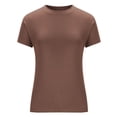 thumbnail image 6 of Women's Short Sleeve Crewneck Pullover T-Shirt Tops Blouses Solid Color Casual Daily Wear Loungewear Streetwear Fashion Essential Gift for Women | Aestivo,Coffee M, 6 of 9