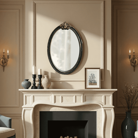 Sintosin Wall Mirror 16x24 Inch, Black and Gold Vintage Oval Bathroom Mirror with Antique Carved Wood Frame, Decorative Vanity Mirror