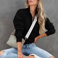 thumbnail image 2 of Jersey con media cremallera Manga larga Color puro Ajuste holgado Mujer elegante Top informal Negro M, 2 of 6