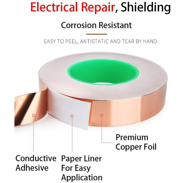 Copper Foil Tape [2 Inch] for Guitar and EMI Shielding, Slug Repellent,  Crafts, Electrical Repairs, Grounding - Conductive Adhesive - Thicker Foil  - Extra Wide Value Pack at A Great Price [18 FT] 