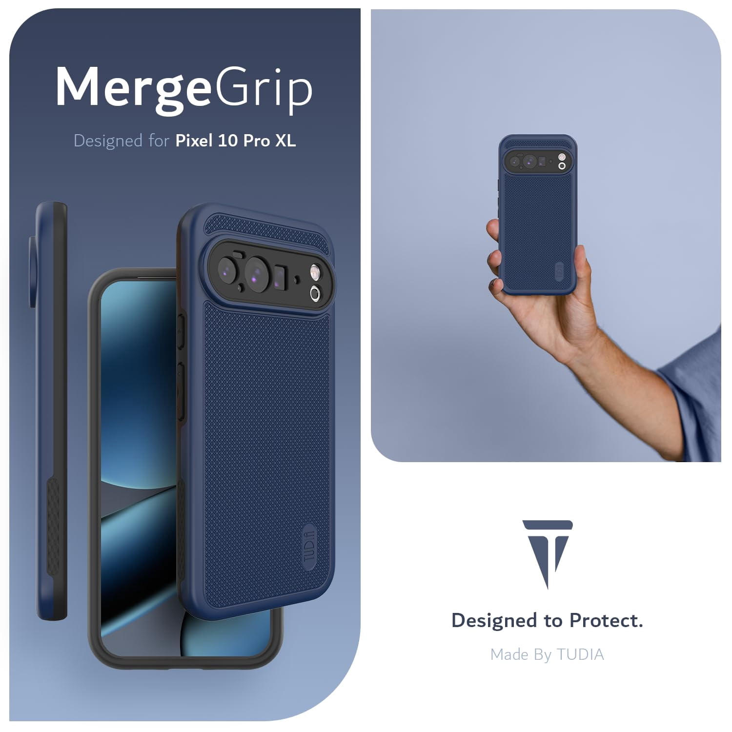 TUDIA MergeGrip Case for Google Pixel 10 Pro XL (2025), Shockproof Dual Layer Rugged Protective Phone Case, Indigo Blue