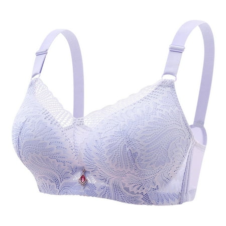 Crunowin Women s Adjustable Bra  No Underwire Sexy Lace Full Coverage Daily Underwear Purple L