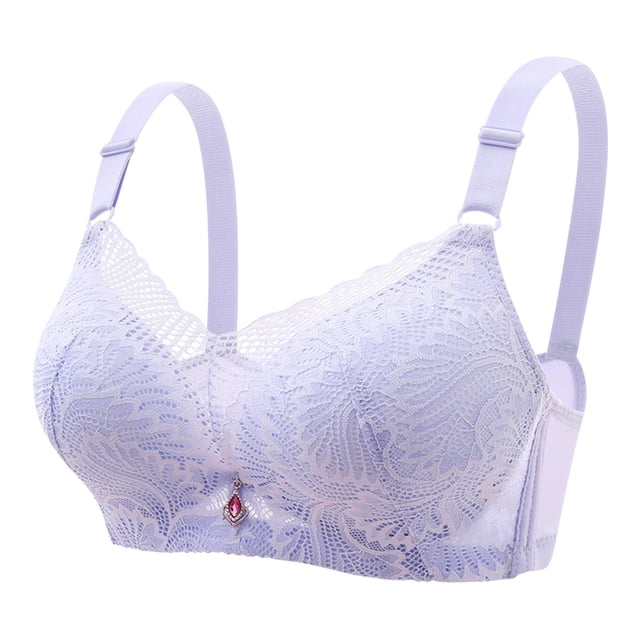 Mrat Soutien-Gorge pour Femmes Convertible Femme Soutien-Gorge en Dentelle Respirant Sans Armatures Boucle Arrière Poitrine Froncée et Bretelles Réglables sous-Vêtements Double Poitrine S-472 Violet P