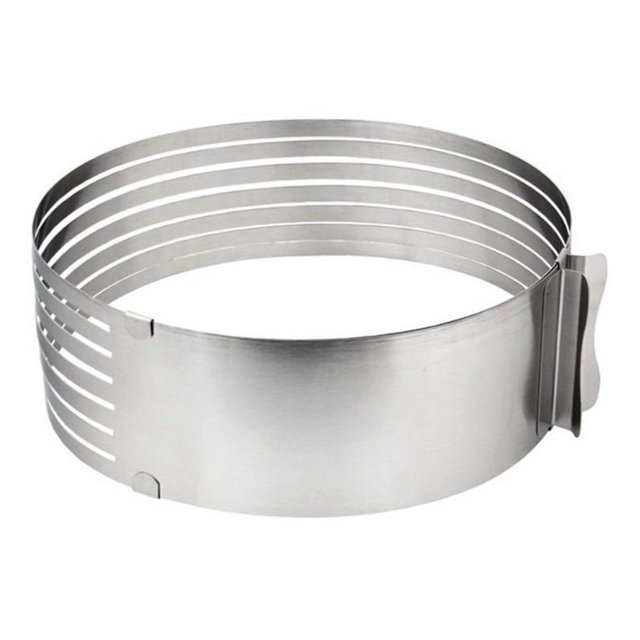Cortador de Pasteles Ajustable de Acero Inoxidable para Crear Capas Perfectas, Ideal para Pan, Galletas y Chocolate, Diámetro de 24.5 a 30.5 cm, 7 Niveles, Diseño Práctico y Duradero.