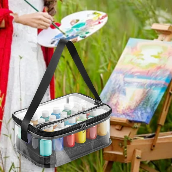 Estuche organizador de pintura para 24 botellas, práctico y práctico bolso de almacenamiento de suministros de arte con correa para el hombro, ideal