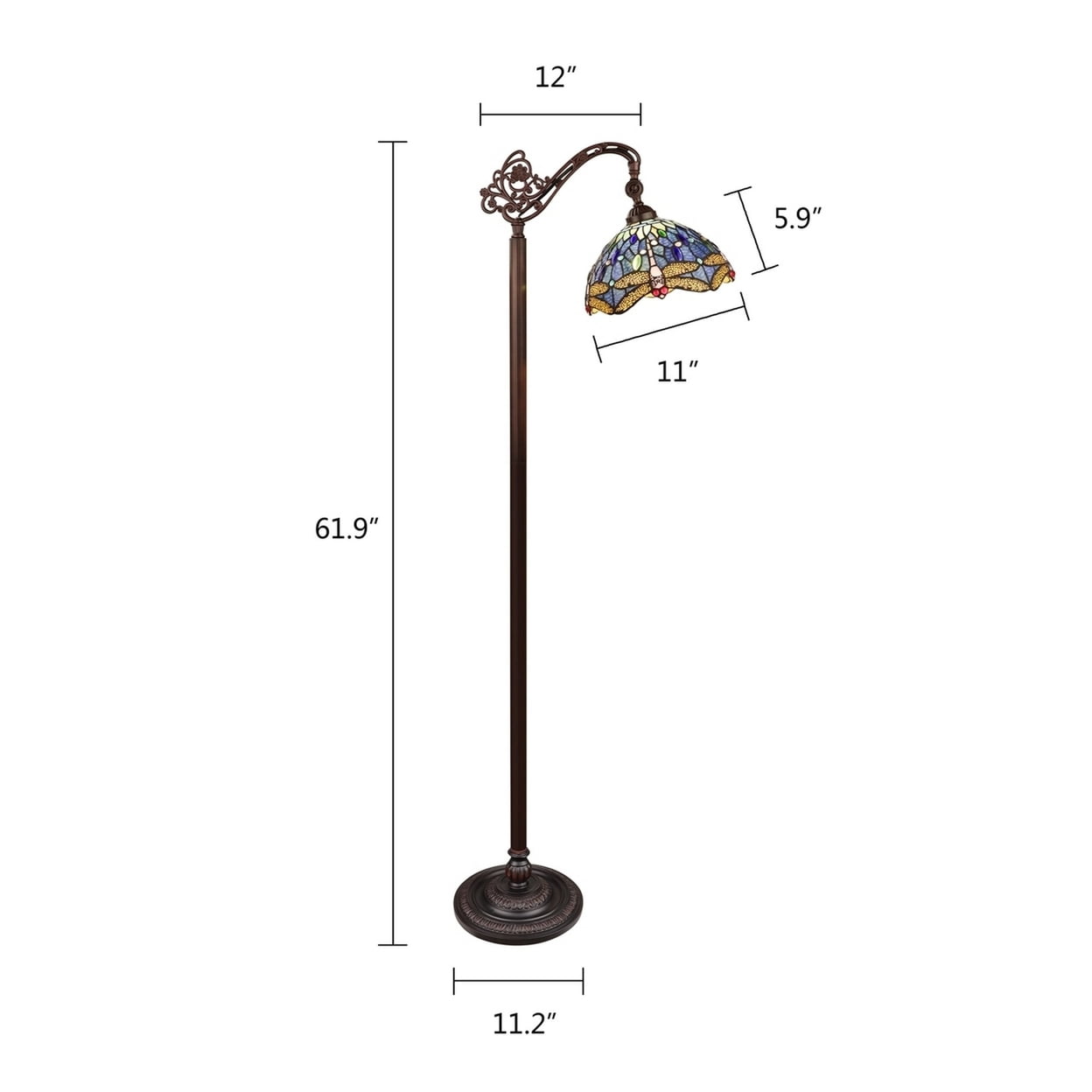 CHLOE Lighting SUNNIVA Dragonfly-Style 1-Light Dark Bronze Finish Reading Floor Lamp 11" Shade