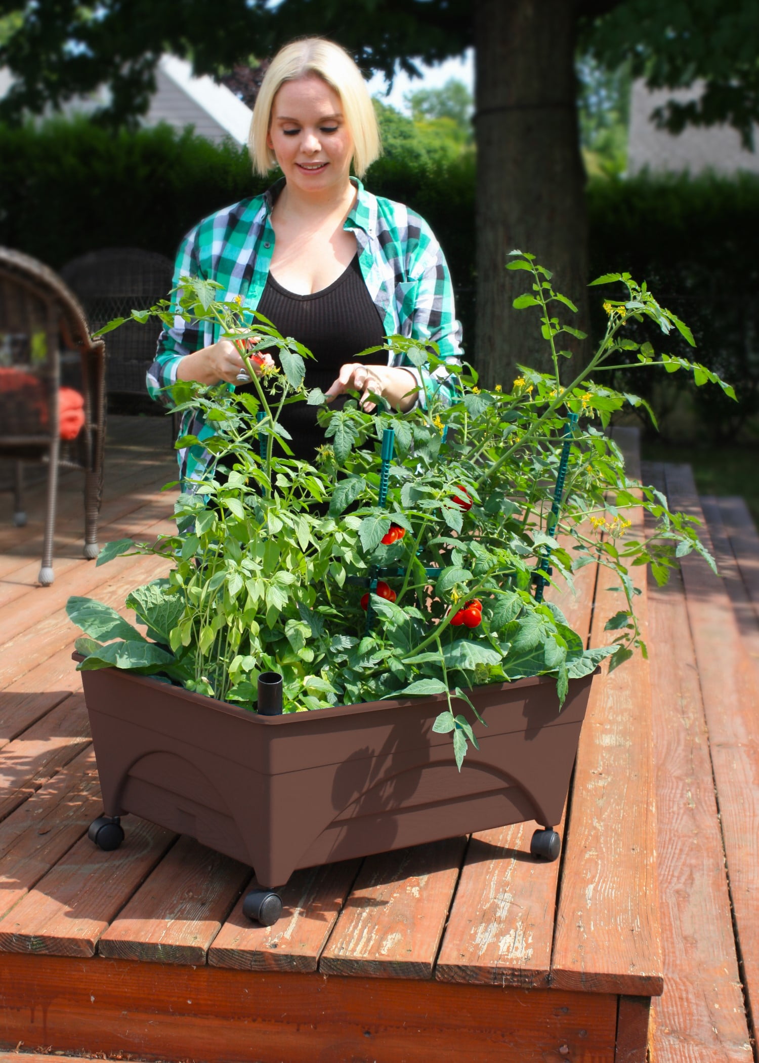 City Picker Patio Grow Box – Raised Bed with Self-Watering, Improved Aeration, Mobile Casters – Hunter Green