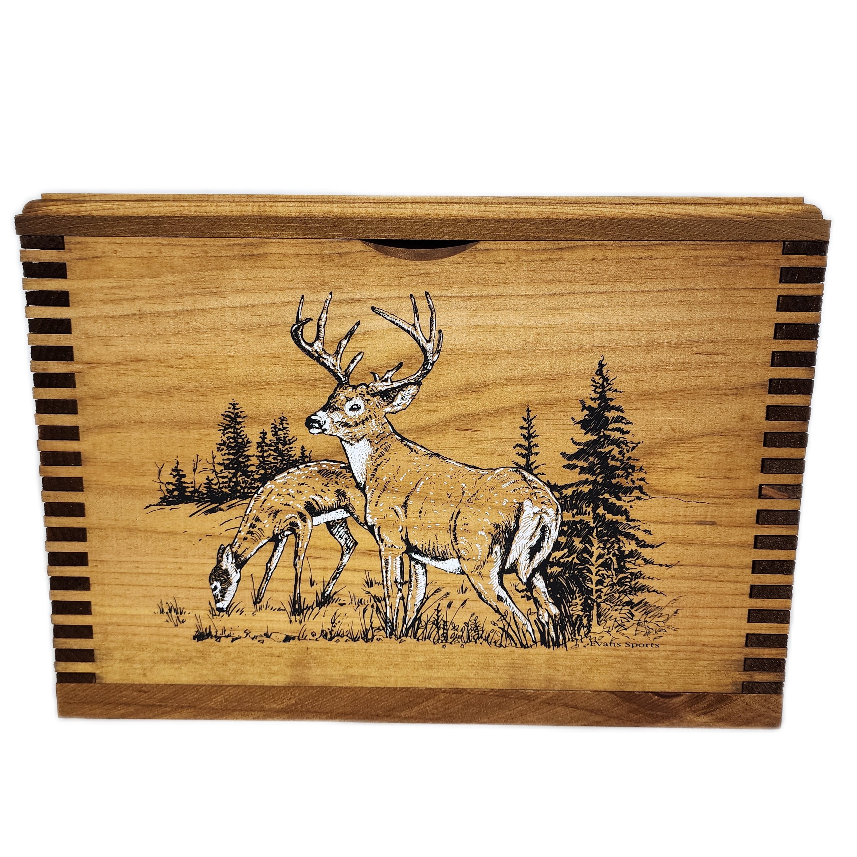 (2 pack) Evans Sports Whitetail Deer Solid Pine Ammo Box with Notched Finger-Joint Construction, Rugged Hardware, Size Is 14 1/2" x 9" x 10 1/8"