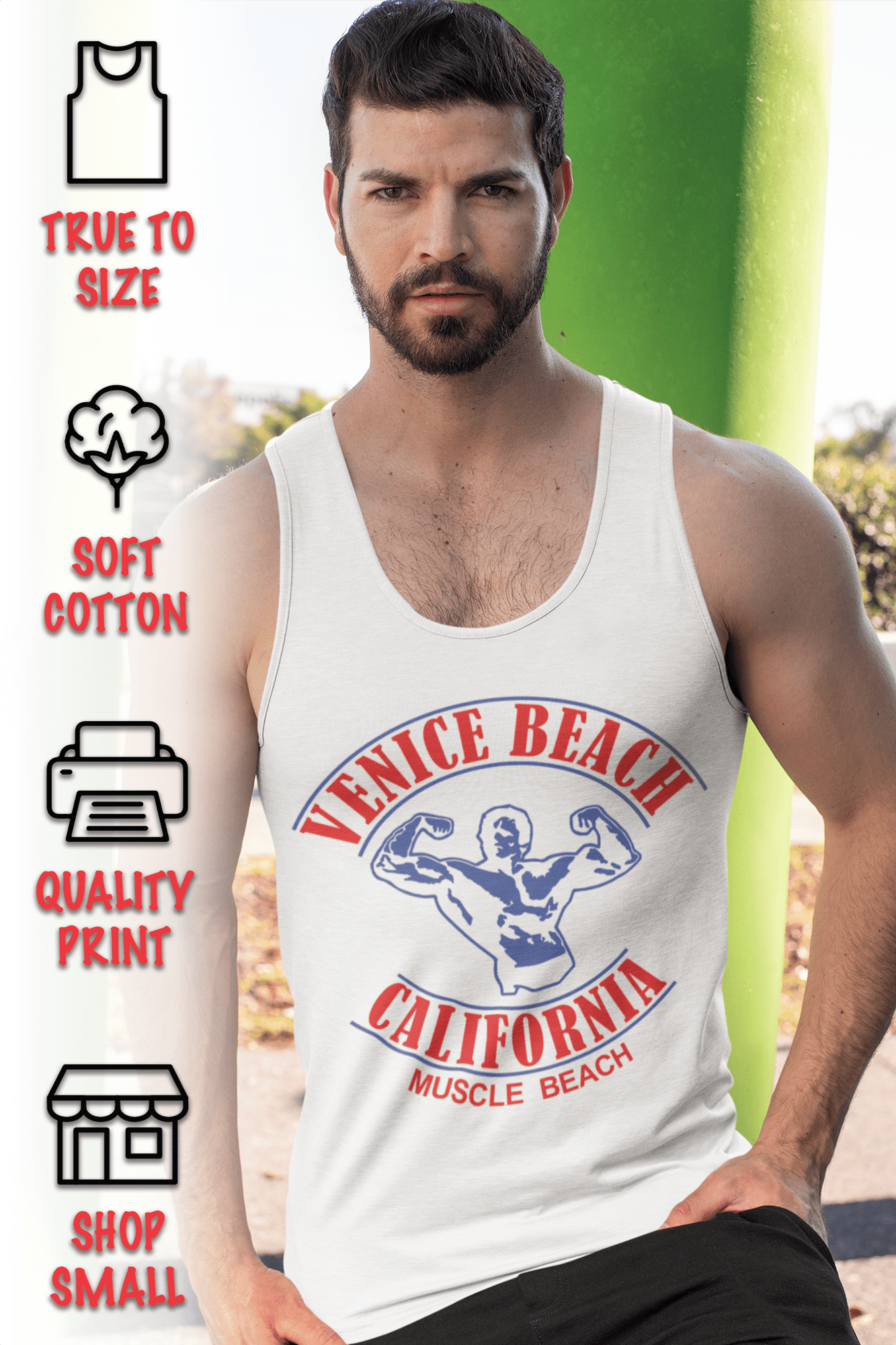 Venice Beach Mens Graphic Tank Top Muscle California Beach Shirt