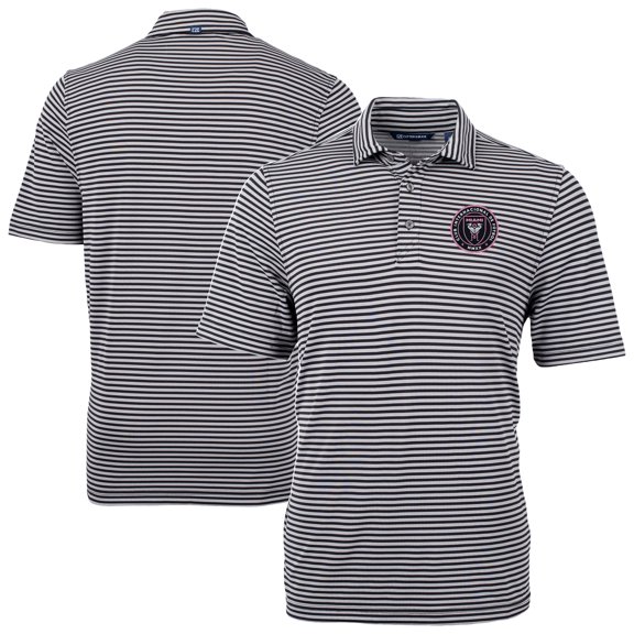 Men's Cutter & Buck Black Inter Miami CF DryTec Virtue Eco Pique Stripe Recycled Polo