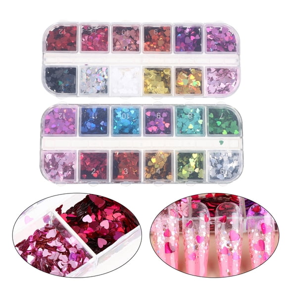 Luxshiny Glitter Heart Sequins Assorted Colors Nail Art Decor Stickers