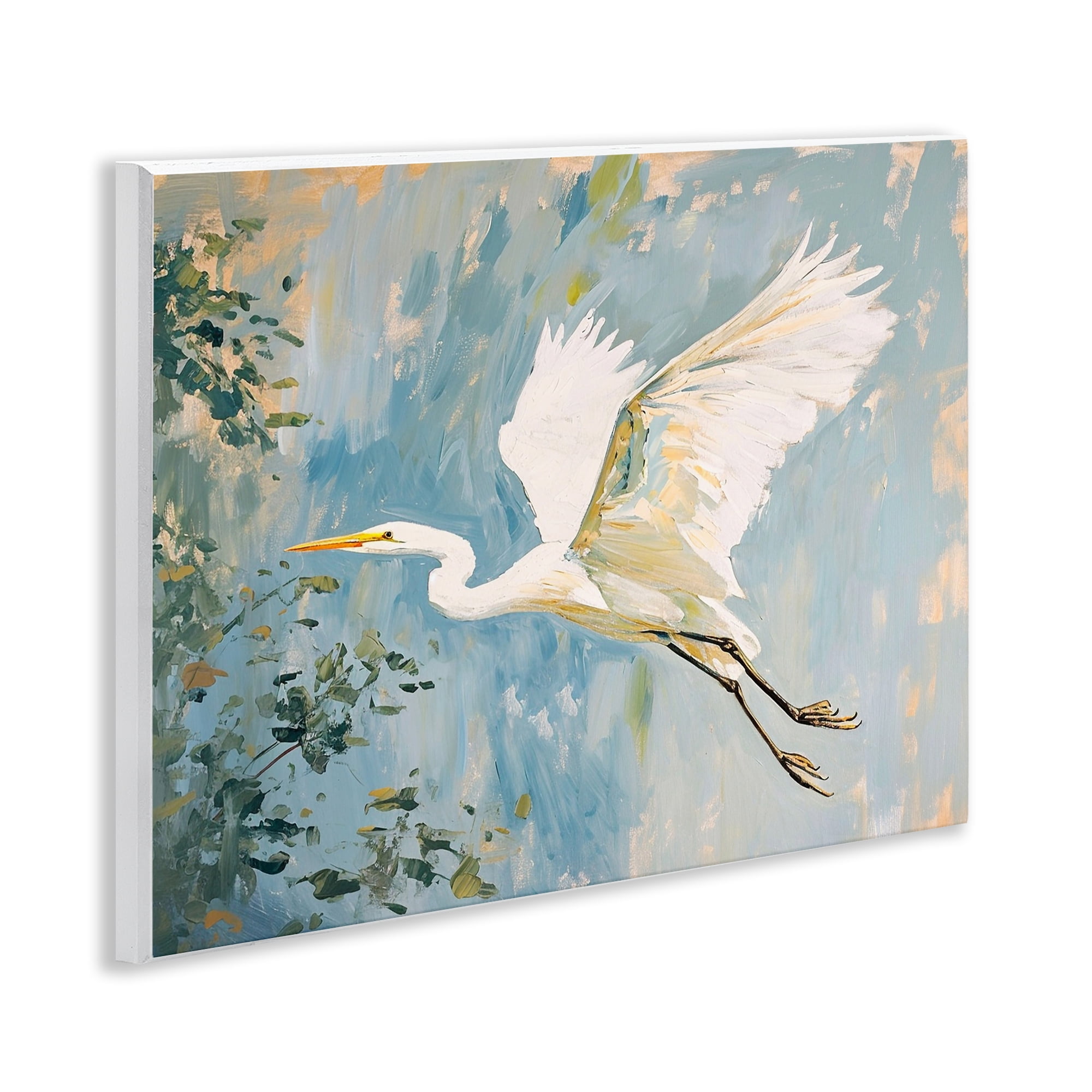 Stupell Industries White Heron in Flight Animals & Insects Painting Unframed Art Print Wall Art, 14 x 11