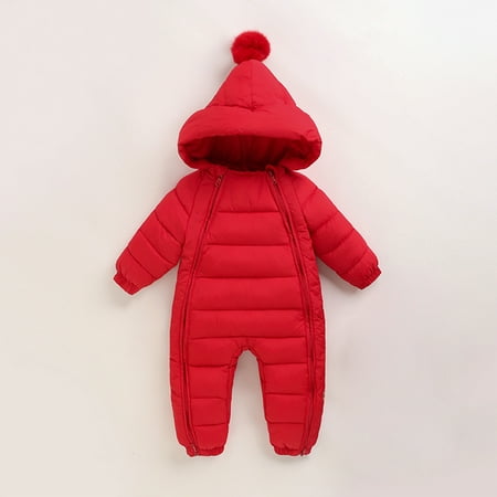 

Fidelma Boys Jumpsuit Infant Toddler Baby Kids Winter Romper Thicken Hooded Warm Jumper Suit Outdoor Red-90