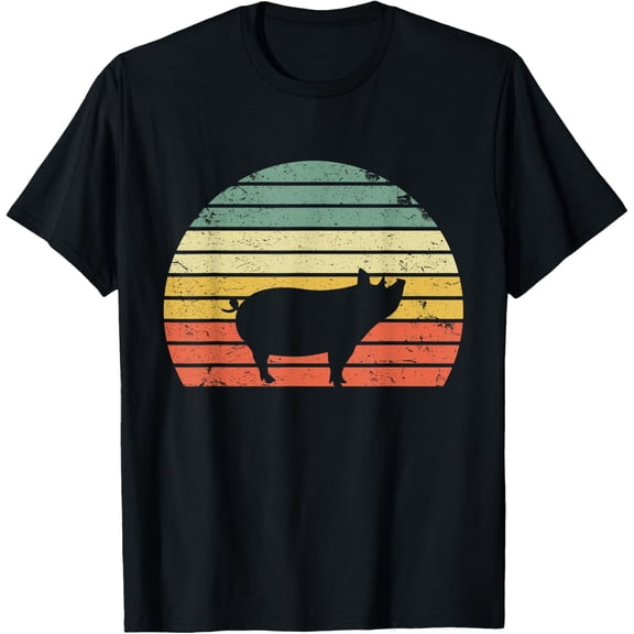 Vintage Pig Shirt Retro Sunset Colors Silhouette Pig T-Shirt
