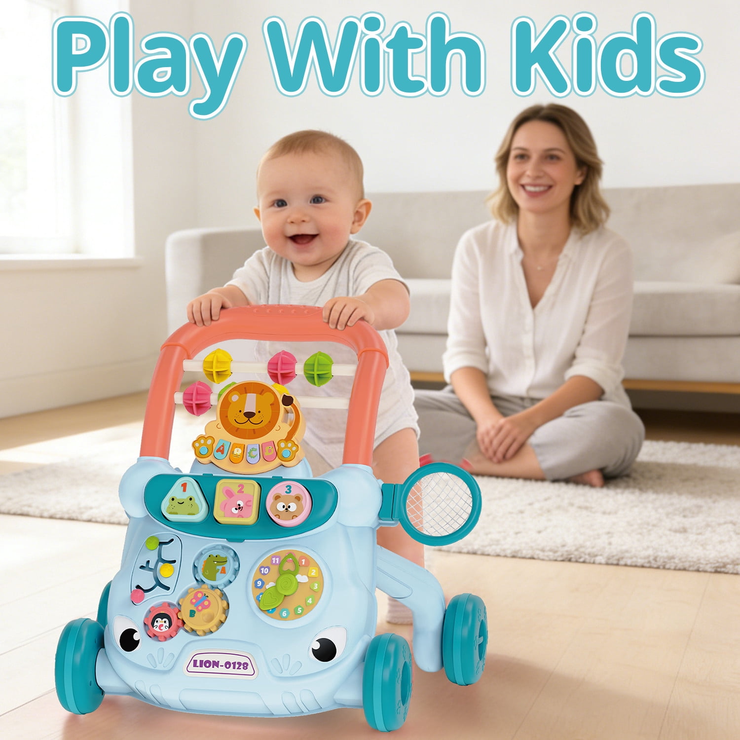 JoyStone Baby Walker with Music Piano and Activity Toys, Educational Push Walker for Infants 6-12 Months (Blue)